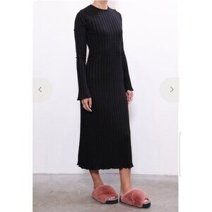 Simon Miller Wells Long Rib Dress Sz M Black Long Flare Sleeves